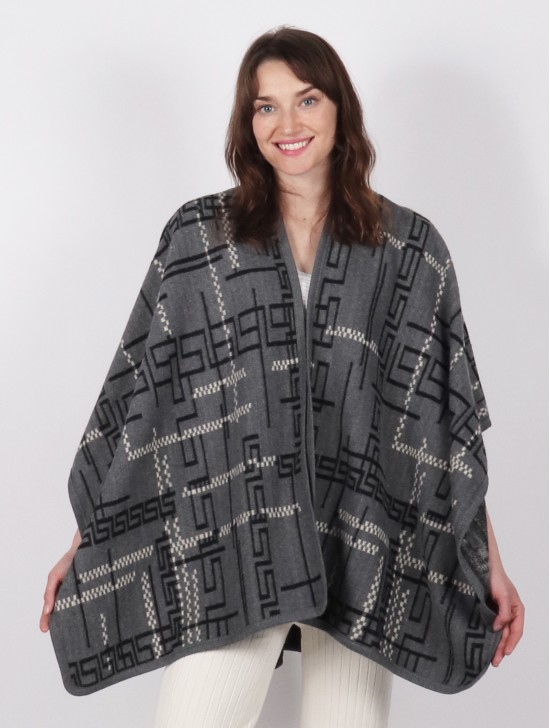 Wool Feeling Abstract Patterned Cape
